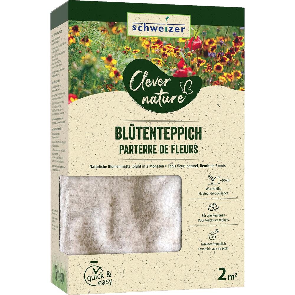 Clever Nature Blumenmatten - Blütenteppich Niedrige Blumenwiese 2 m²